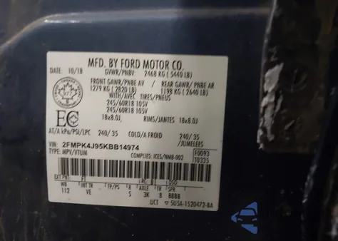 2019 Ford Edge Sel z USA, uszkodzony, nr VIN 2FMPK4J95KBB14974